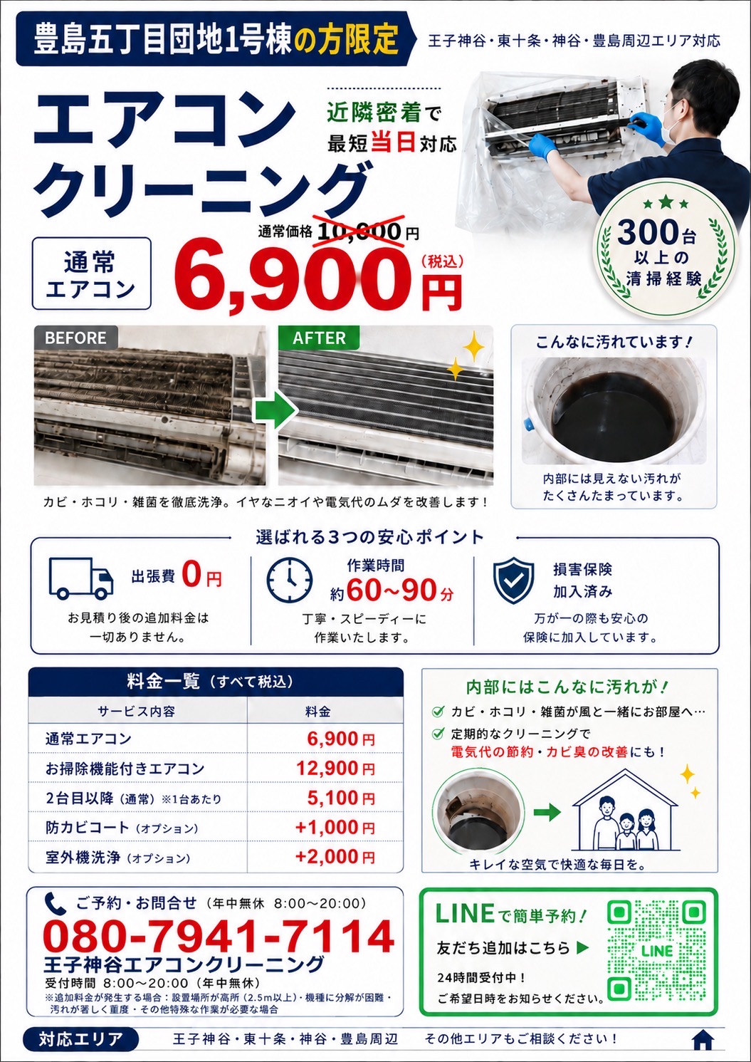 チラシ掲載の洗浄前・洗浄後のイメージ